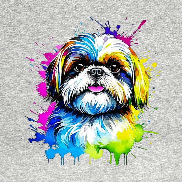 Colorful Shih Tzu Splatter Art - Adorable Canine Delight by Paul Buttermilk 